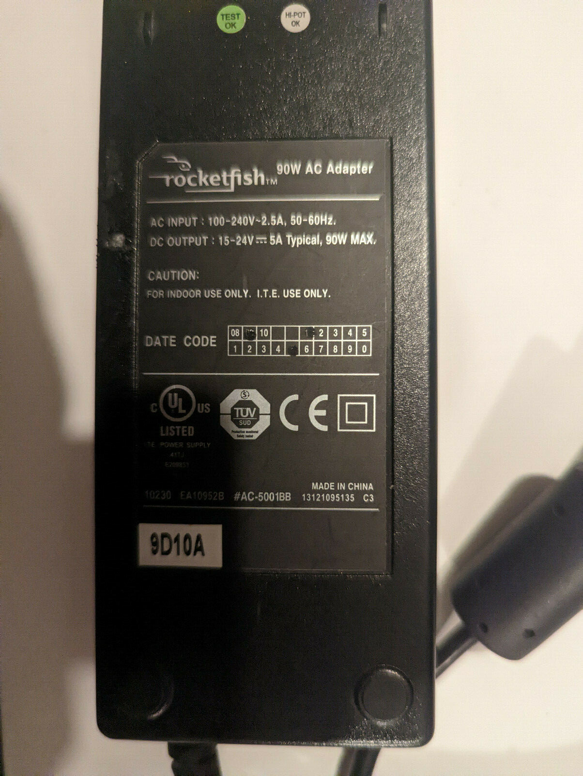 ROCKETFISH EA10952B AC Adapter 15-24V 5A 90W 100-240V 2.5A
