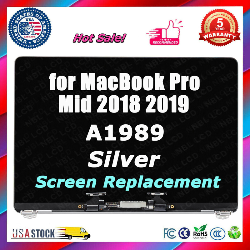 13″ for MacBook Pro A1989 2018 2019 Retina LCD Screen Display Assembly A++Silver