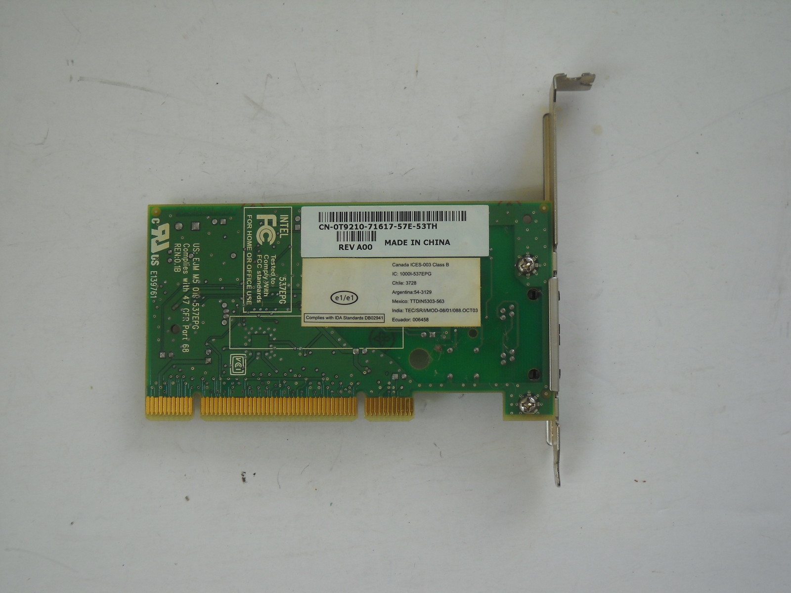 VG! Intel KB581604/02 537EPG 56K PCI Data Fax Modem Card Interface Add-On Card