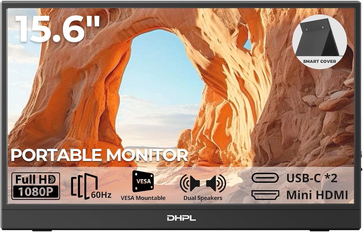 15.6-inch Portable Monitor, FHD 1080P IPS, USB-C, Mini HDMI, VESA Mount
