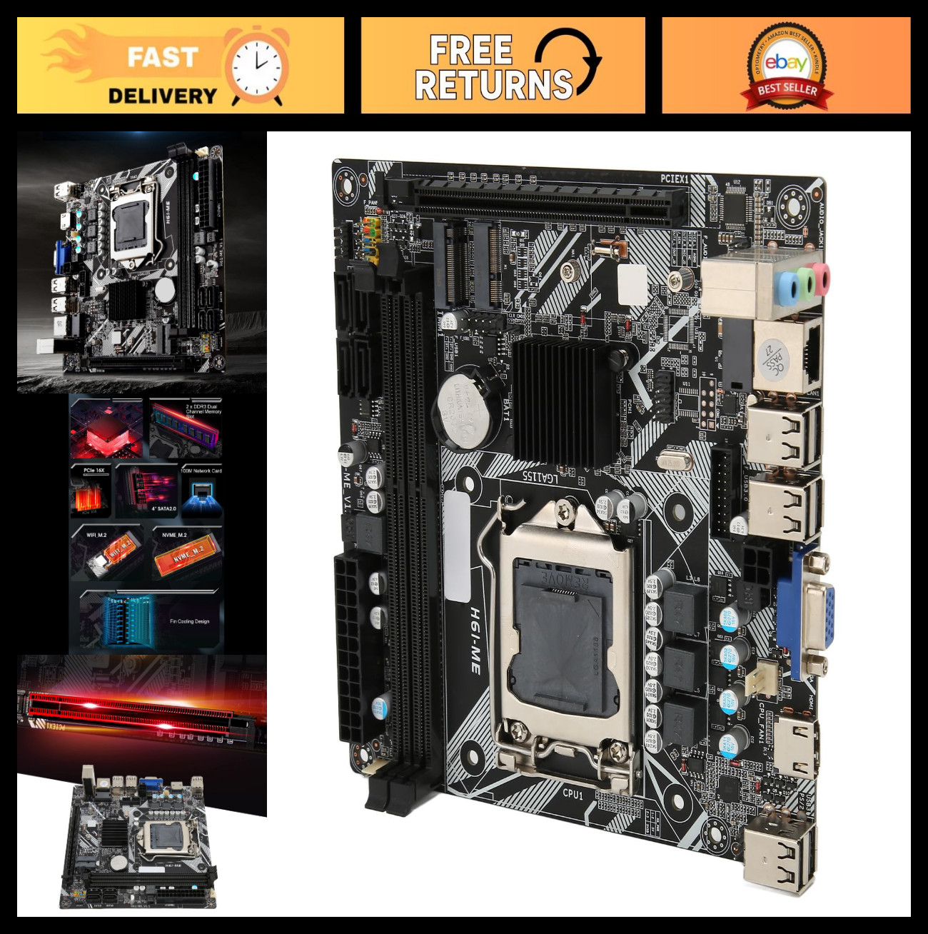 Mini ITX Motherboard LGA 1155, DDR3, 10 USB 2.0, VGA, HDMI, PCIe 16X for Gaming