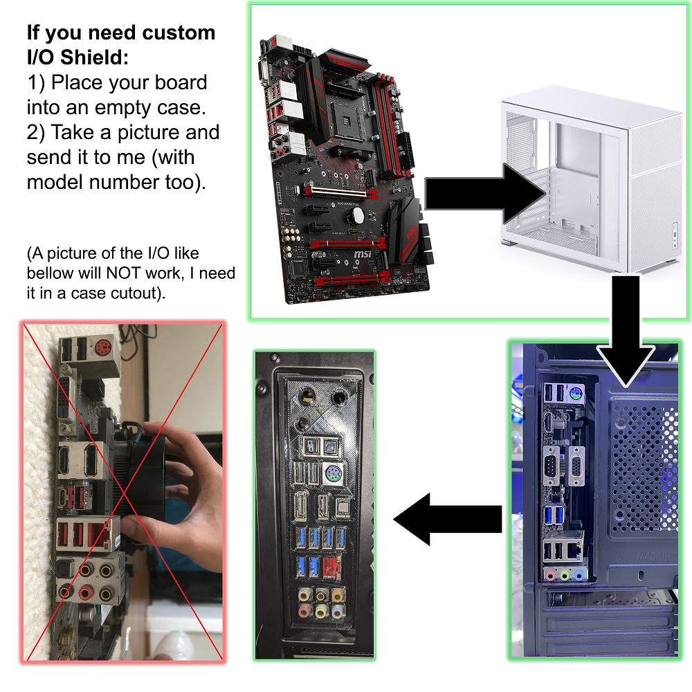 Emboss Custom IO Shield, 3D Printed, IO Backplate, I/O Mobo Shield, Embroid.