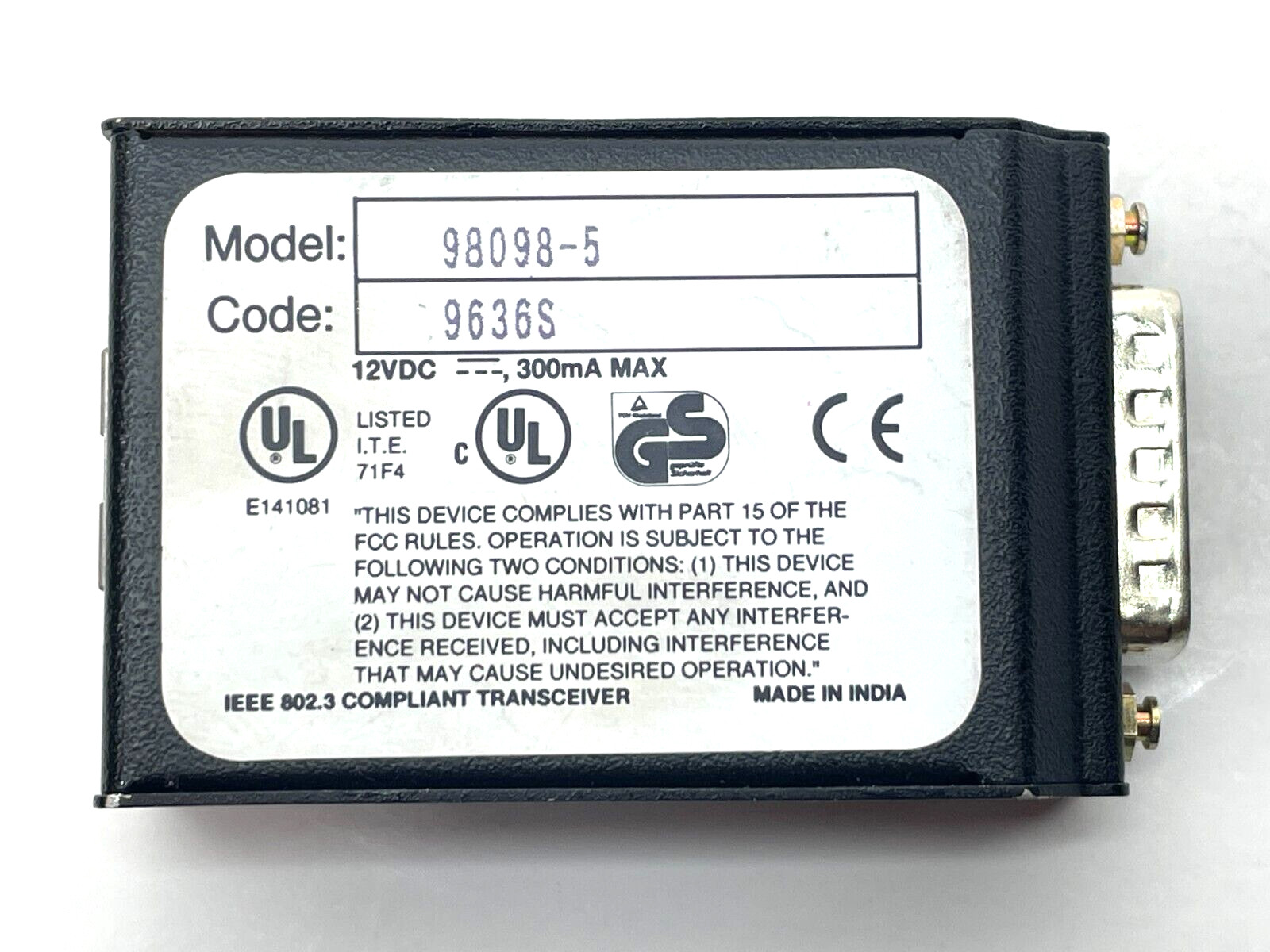 UNTESTED – Connectware 10base-T Transceiver Model 98098-5