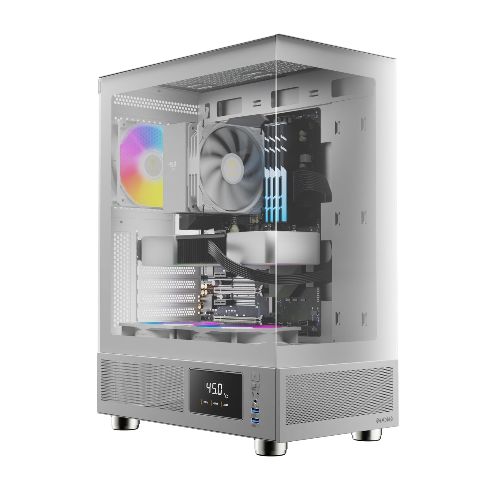 GAMDIAS White ATX Mid Tower Computer Case with Tempered Glass, Gaming