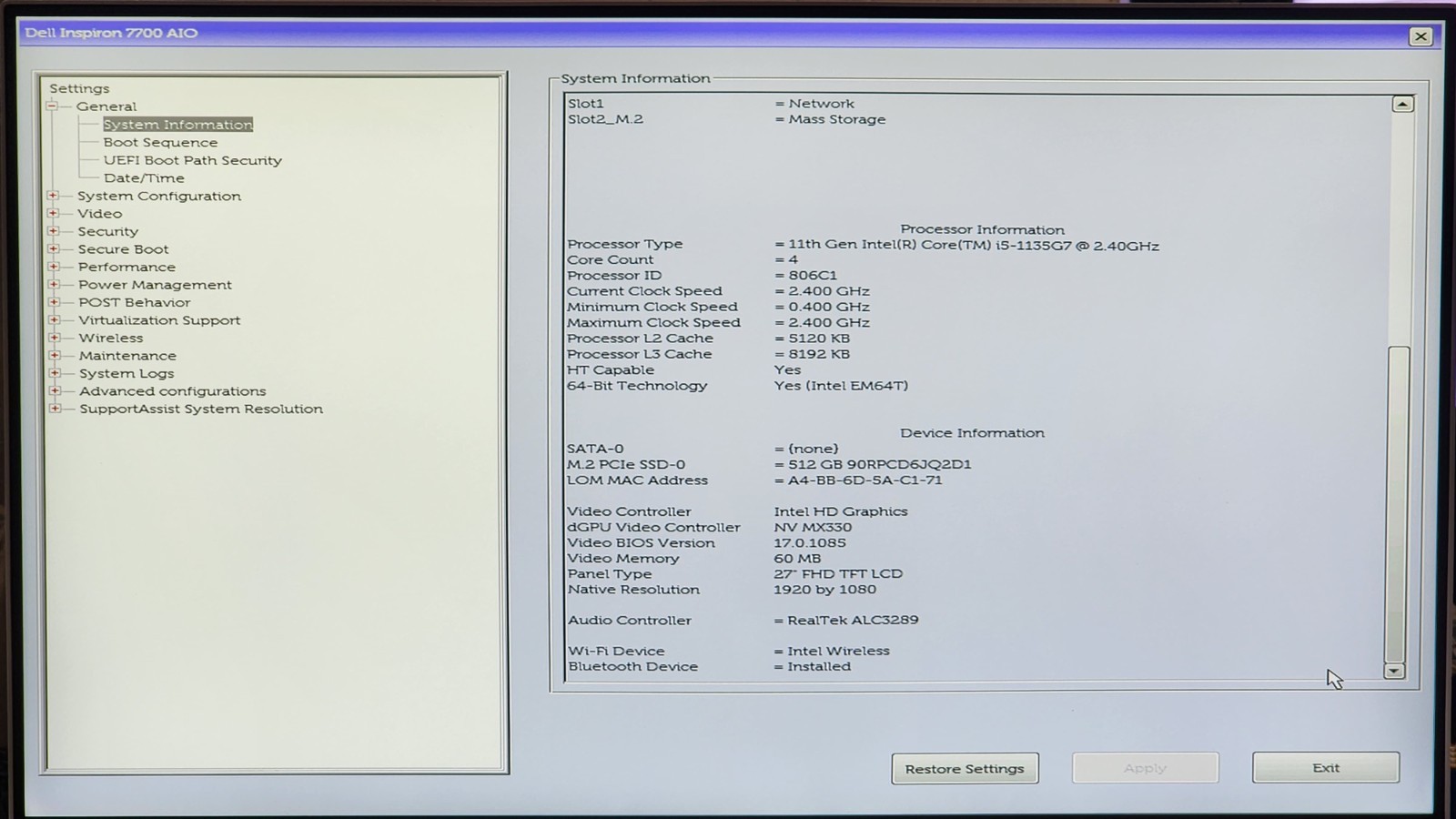 Dell Inspiron 7700 AIO 27.0″ FHD TFT LCD Screen Display Assembly – non-touch