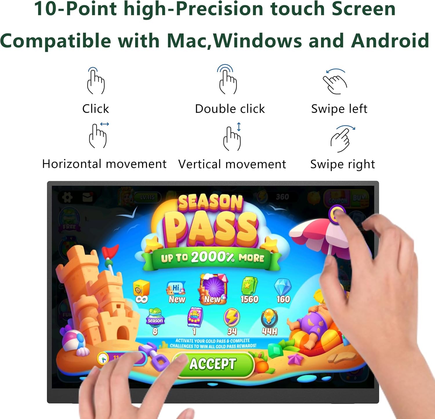 14″ Touchscreen Portable Monitor, 1920×1200 IPS, VESA, USB-C Second Screen