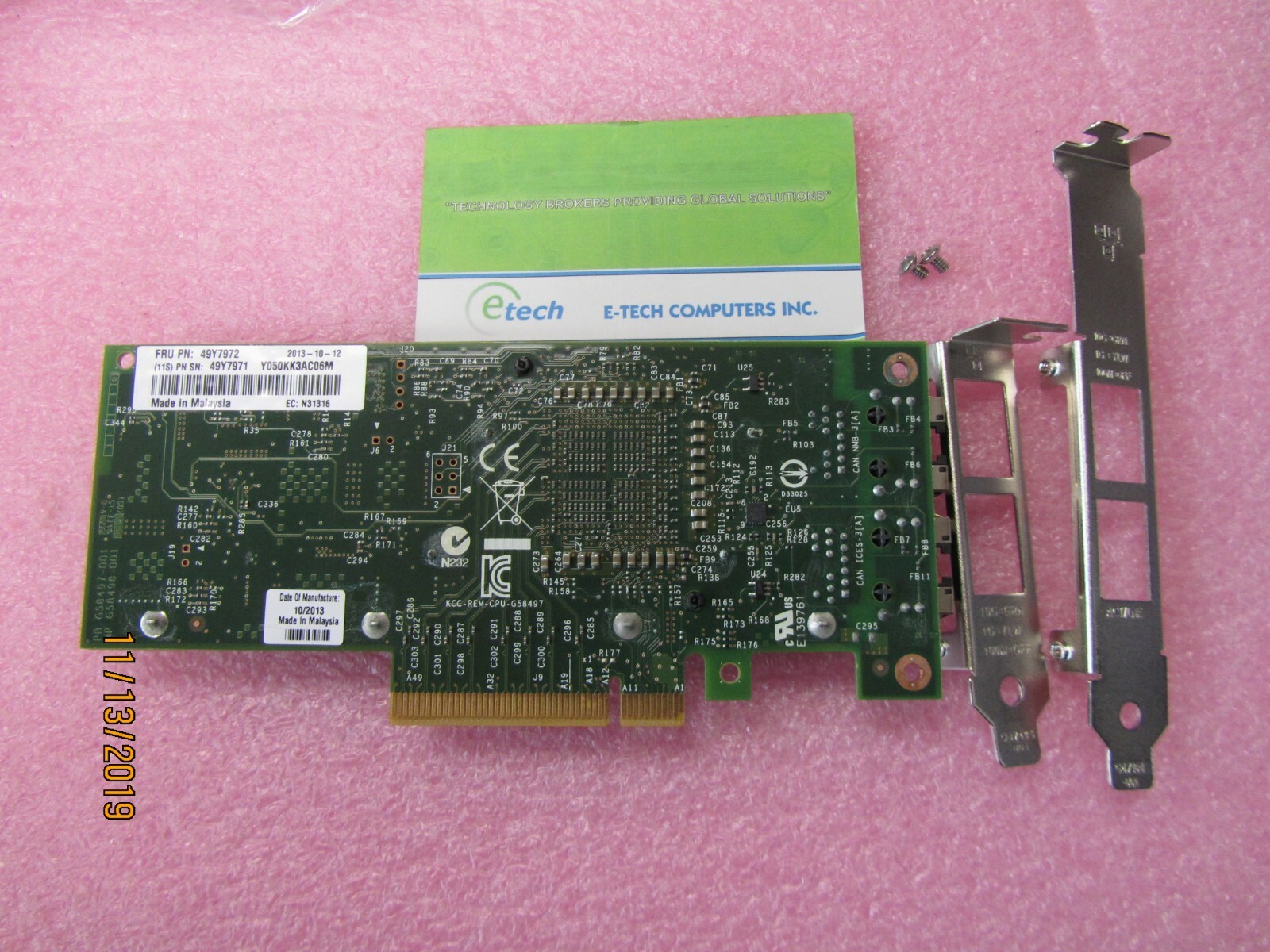 49Y7972 – Intel X540-T2 Dual-Port 10GBaseT Adapter for IBM System x, OPT 49Y7970