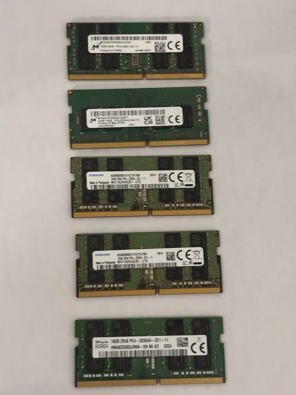 Lot of 5 16GB DDR4 Laptop RAM SO-DIMM Samsung Micron SK hynix 80GB Used Working