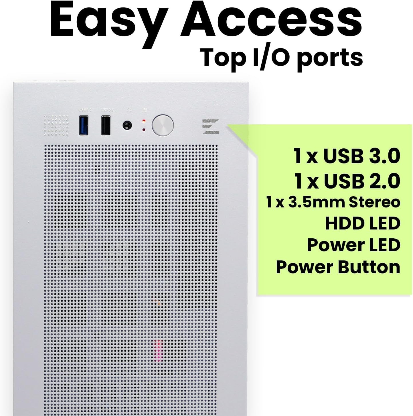 Sleek Mini Tower Case for Micro-ATX and Mini-ITX – White
