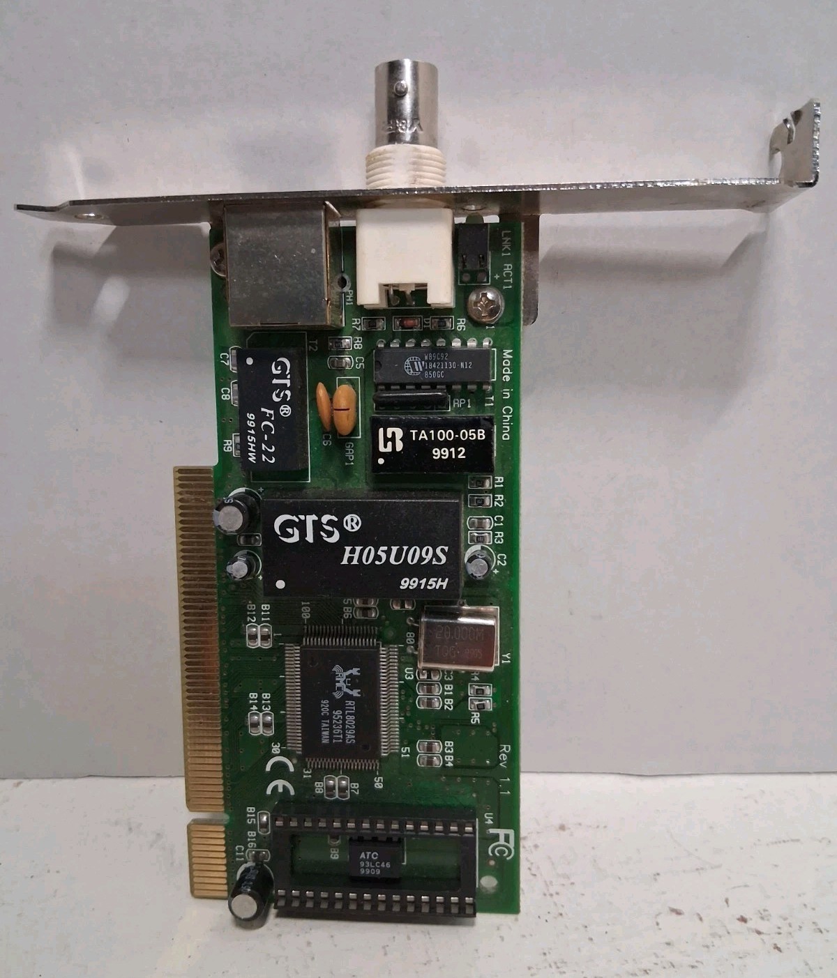 Realtek RTL8029AS PCI Ethernet Card BNC RJ45 Combo 10Base-T NE2000 DOS Retro
