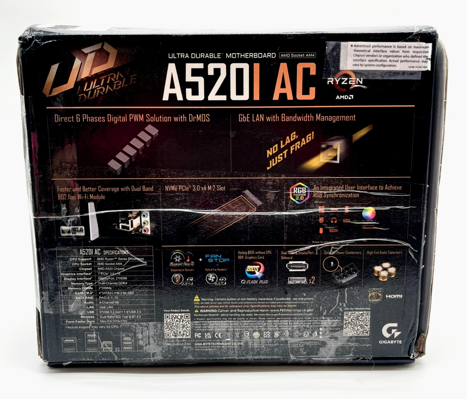 GIGABYTE A520I AC AMD Socket AM4 Mini ITX AMD Ultra Durable Motherboard