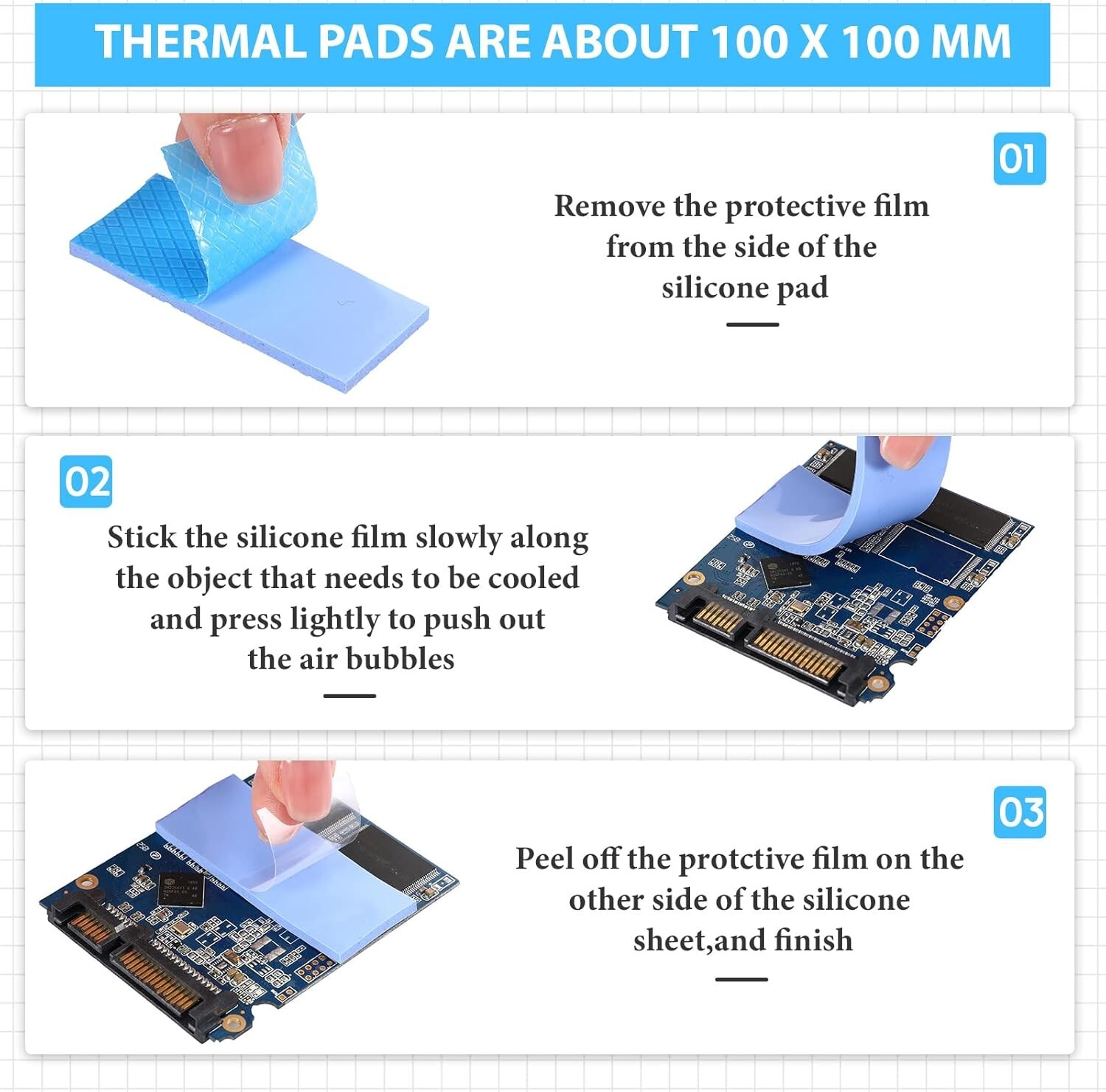 6 Pcs Thermal Pad 100 X 100 Mm, 0.5 Mm, 1 Mm, 1.5 Mm, 2 Mm, 2.5 Mm, 3 Mm Heat Re