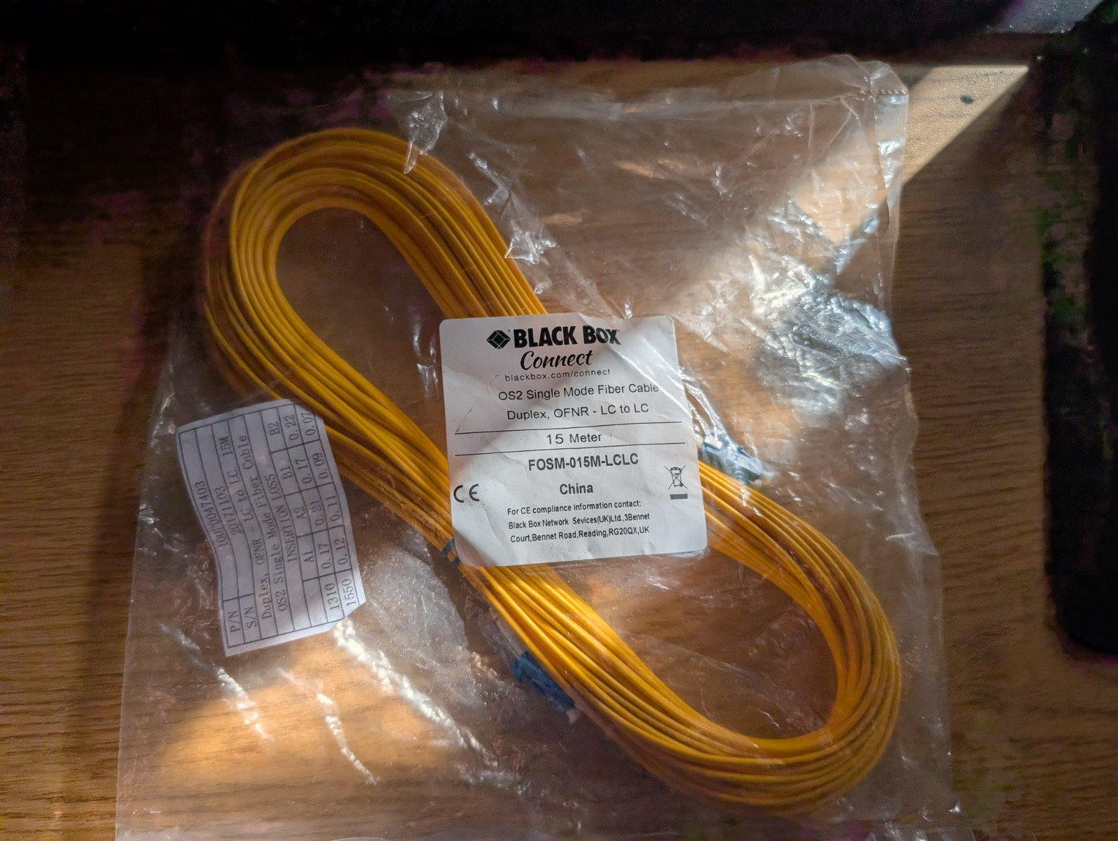 Blackbox FOSM-015M-LCLC OS2 Single-Mode Fiber Optic Cable DUPLEX OFNR 15M