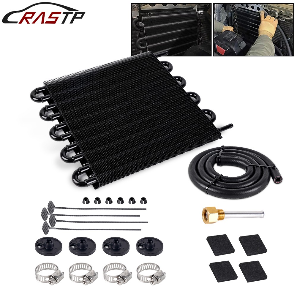 10 Pass Aluminum Remote 5/16″ Engine Oil Cooler Radiator w/Hose Mounting Kit