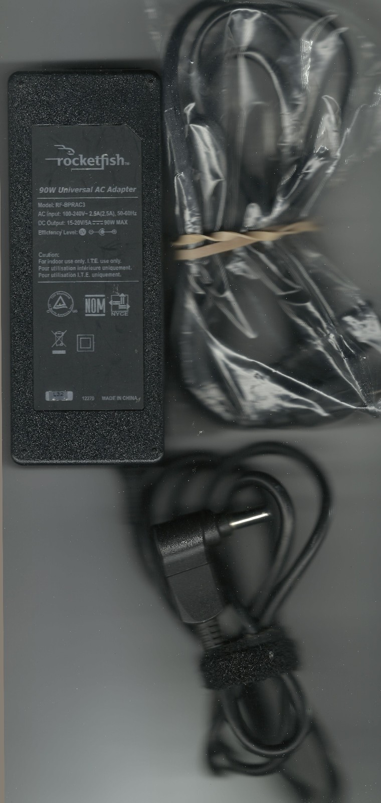 90W Universal AC Adapter Power Supply Charger w 1 TIP Rocketfish Model RF-BPRAC3