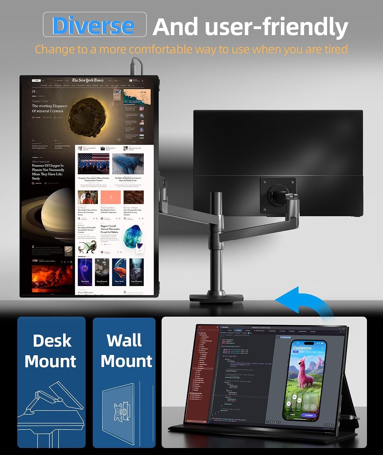 18.5 Inch Portable Monitor, 100% sRGB FHD, USB-C, Mini HDMI, VESA-ready