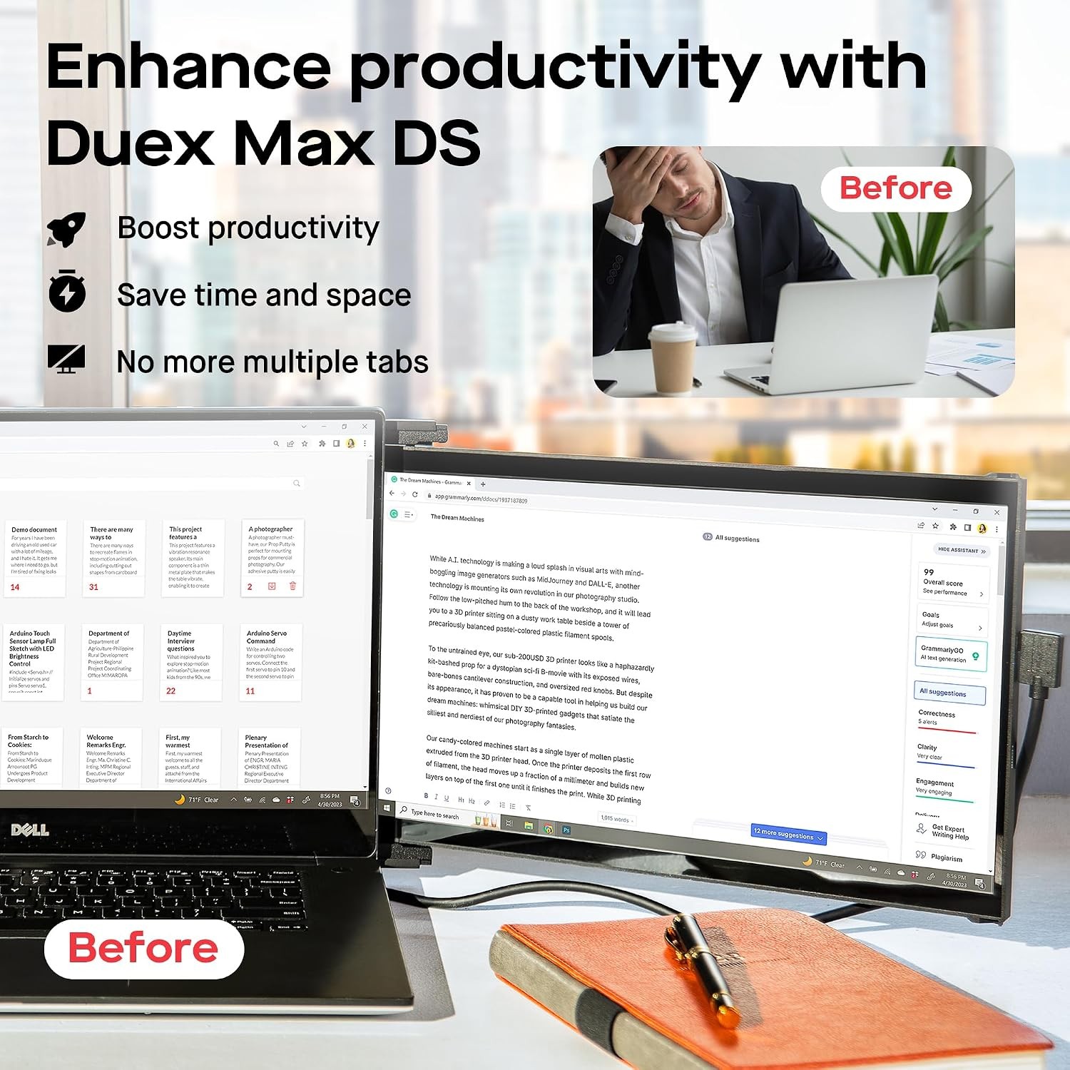 14.1” FHD Portable Monitor, Mobile Pixels Duex Max DS, USB Type-C/HDMI