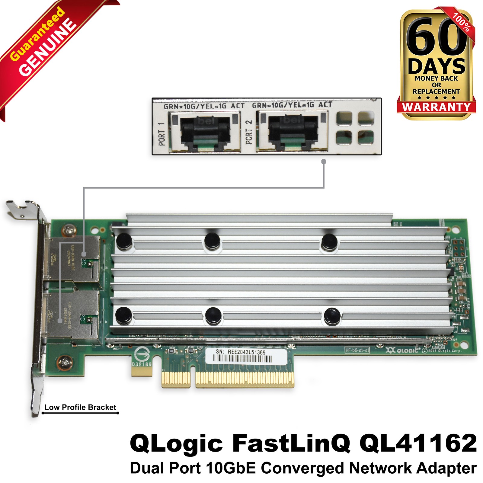 Dell Qlogic QL41162HLRJ Dual-Port 10GBASE-T PCI-E 3.0×8 Network Card LP 2J3X7