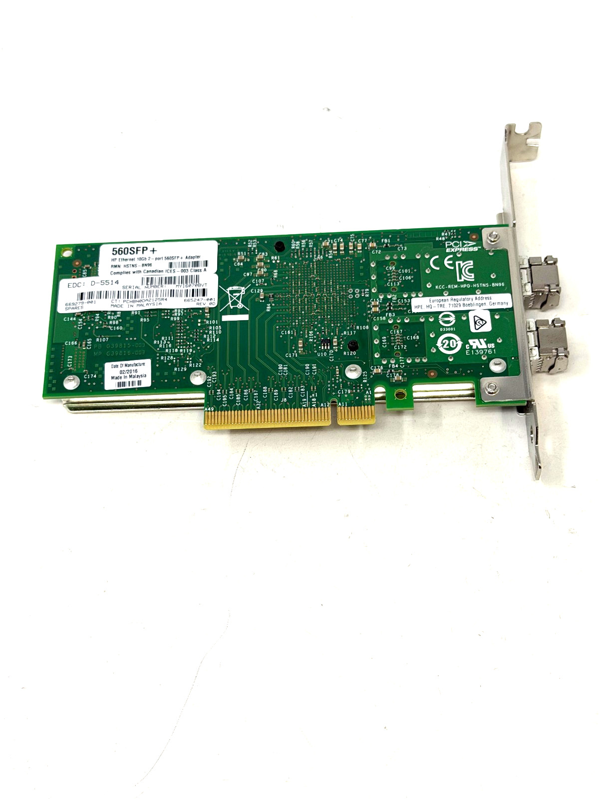 HP 665249-B21 560SFP+ 10GB 2port Ethernet Adapter 669279-001 w/ (2) 10GB SFP+ FH