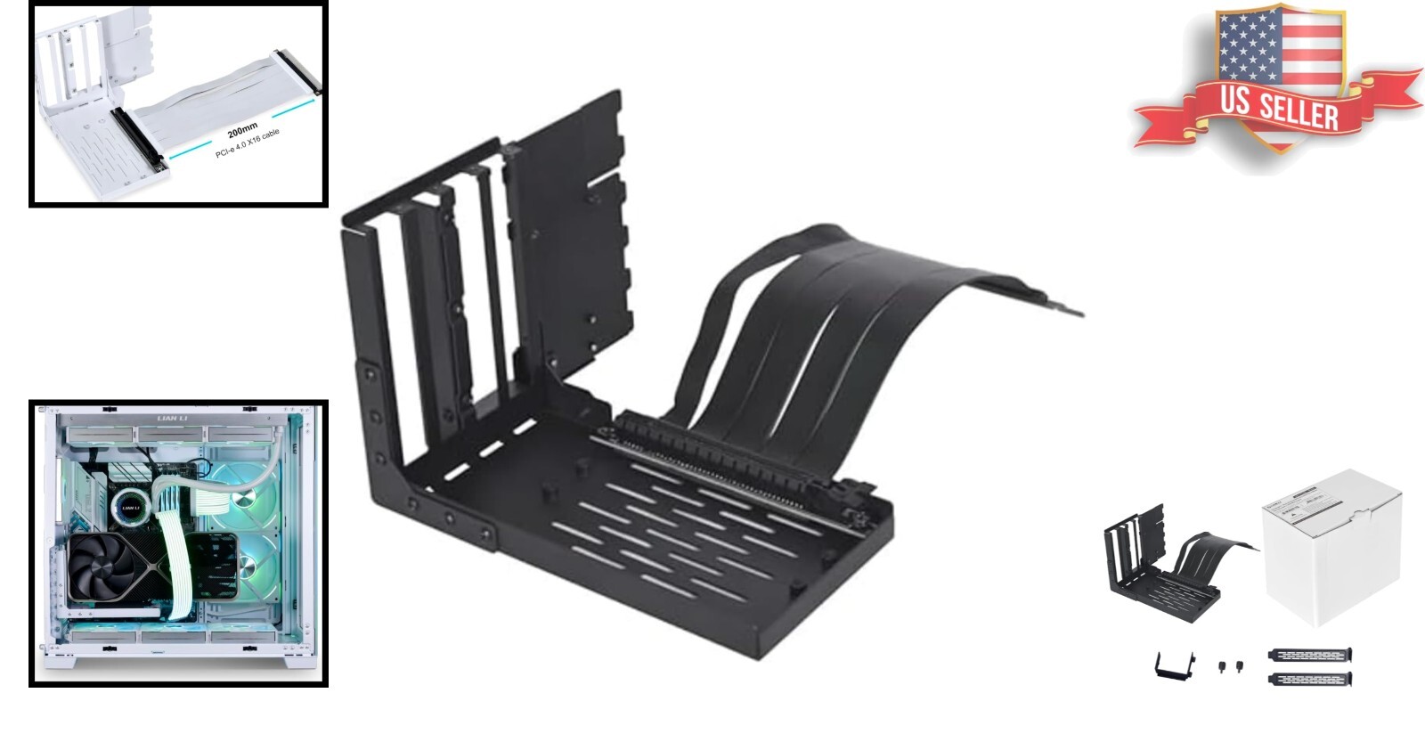 Toolless Vertical GPU Mounting Kit with PCIe 4.0 Riser Cable – Black Elegance