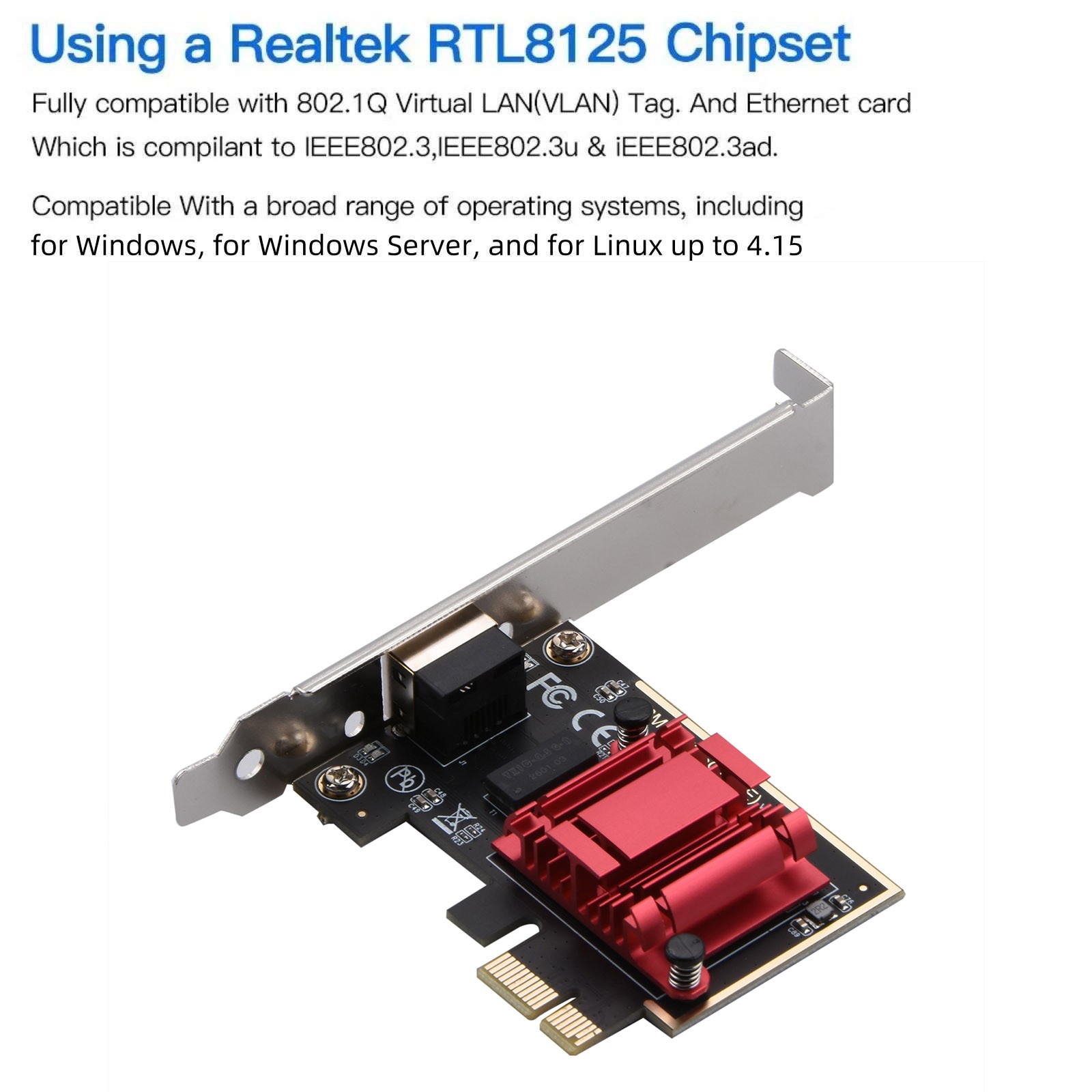 2.5Gbps Network Card RTL8125 High-Speed PCIe Network Adapter For Win7/8/10/11