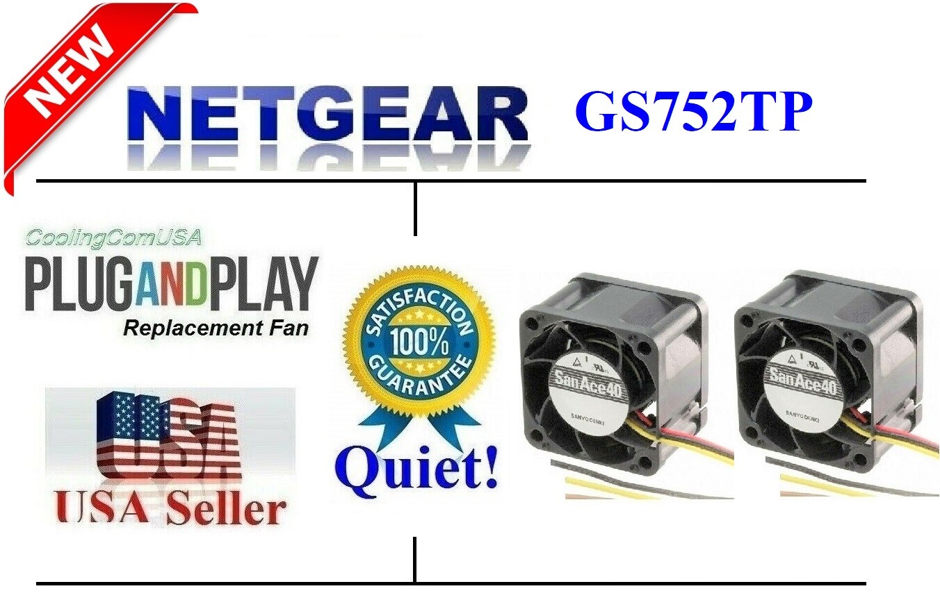 Pack of 2x Quiet Direct Replacement Fans for Netgear ProSafe GS752TP Switch