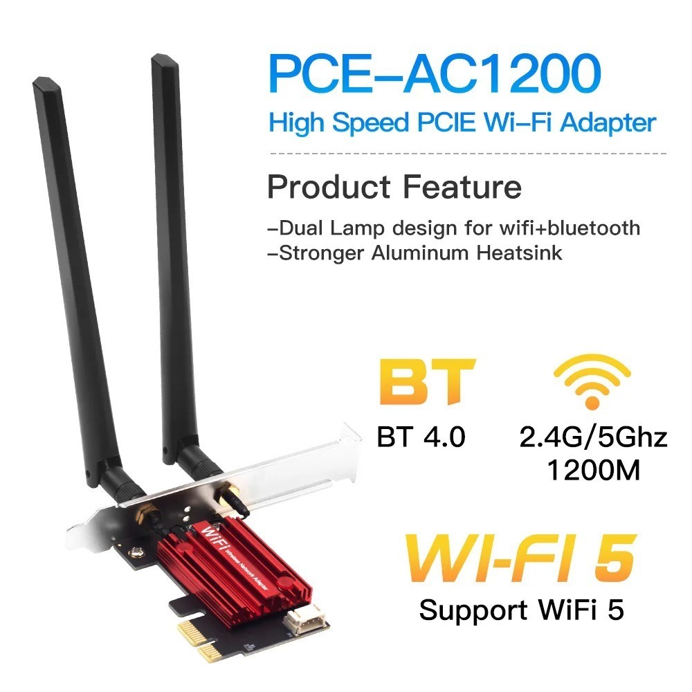 WiFi 1200Mbps Desktop PCIe Adapter 2.4G/5G Dual Band AX210 802.11AX PCI-E Card