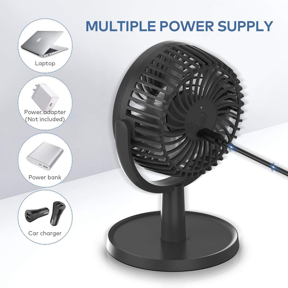 Mini Desk Fan, USB Powered Desktop Fan with 4 Speeds, Small but Black
