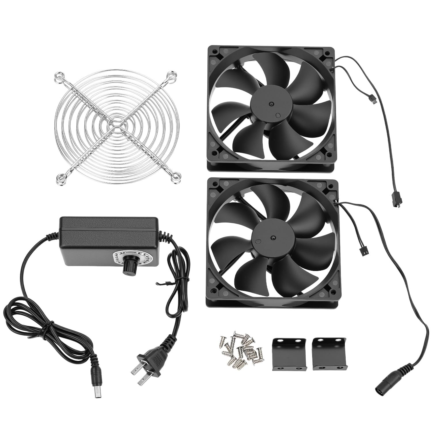 QWORK 120mm & 240mm Computer Cooling Fan Kit w AC Plug Speed Controller