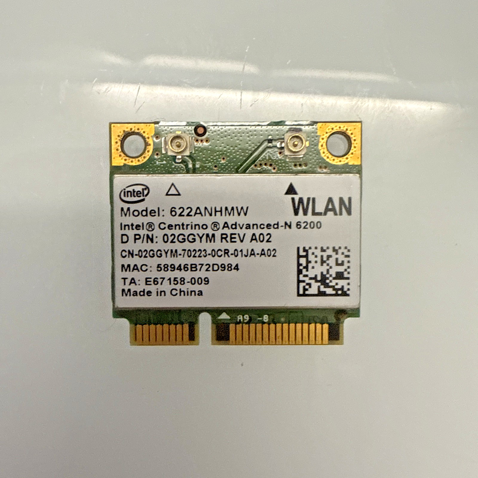 INTEL 6200 ADVANCED-N Dual Band 2.4/5Ghz 622ANHMW Laptop WiFi Card DELL 2GGYM