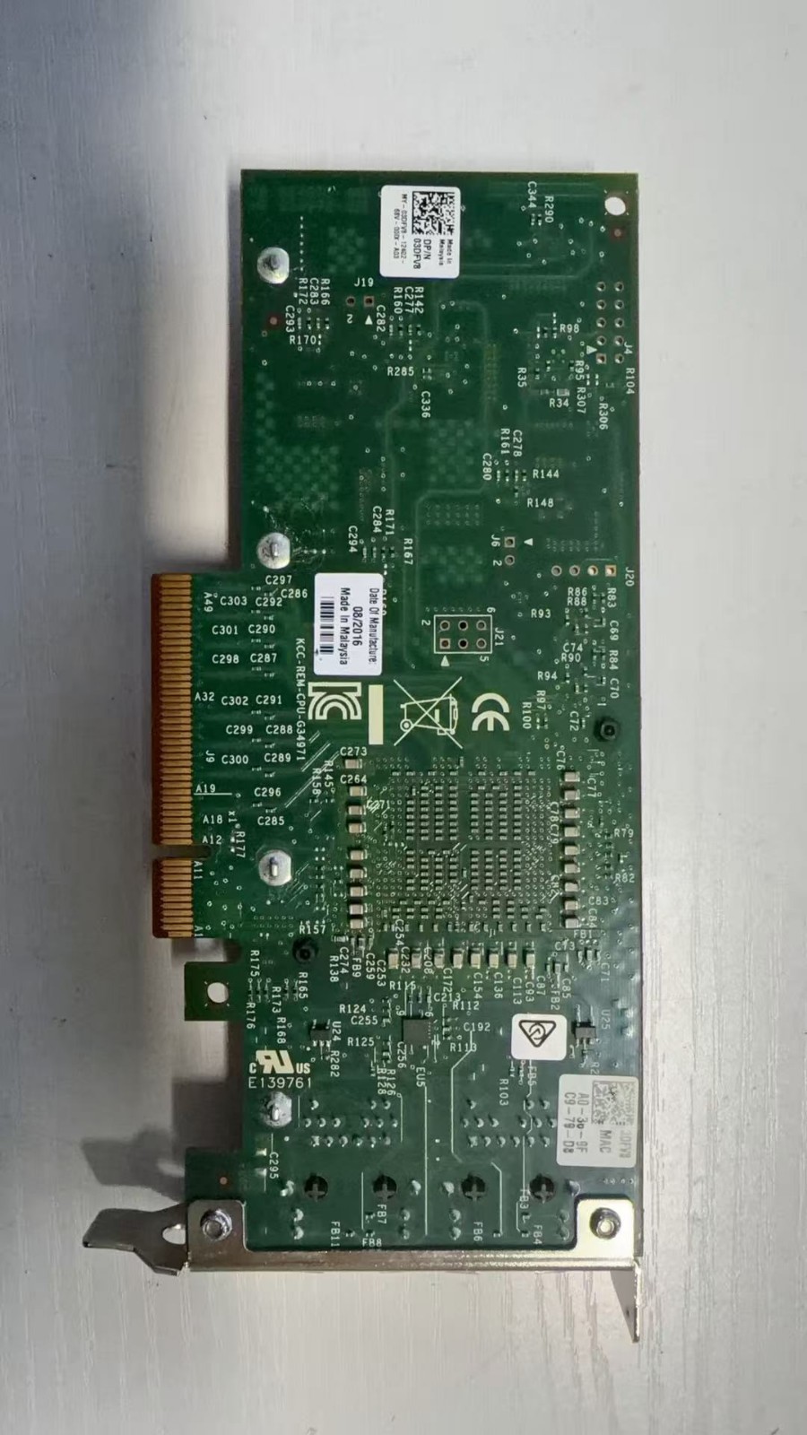 3DFV8 INTEL DELL X540-T2 CONVERGED Dual Port 10Gb Ethernet Network 03DFV8 0K7H46