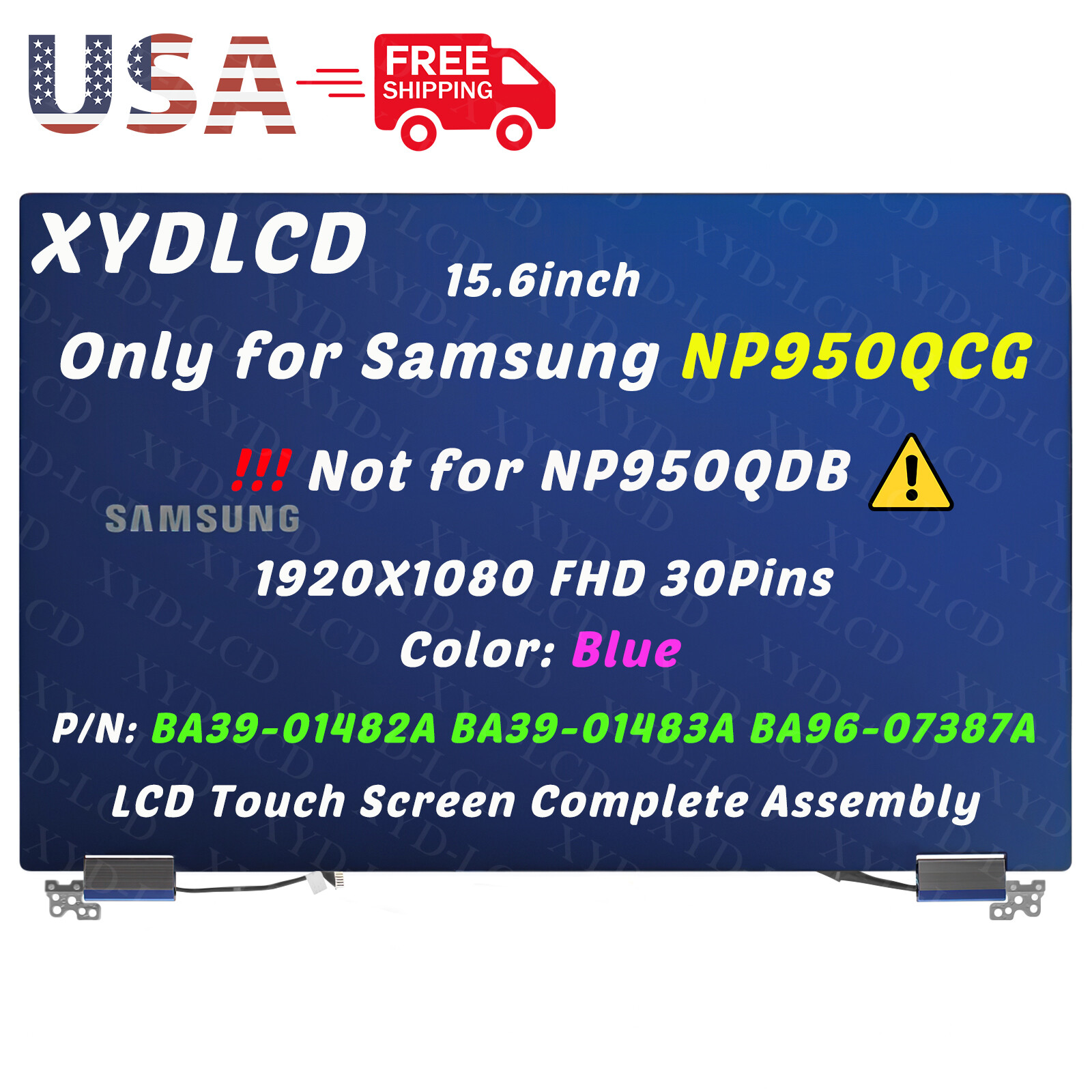 Original LCD Screen Touch Full Top Assembly for Samsung NP950QCG-K01US FHD Blue