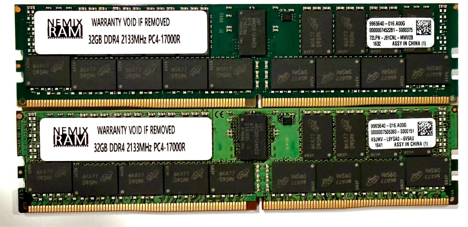 Lot of 2 x NEWMIX RAM 32gb ddr4 2133mhz pc4-17000R ram chips