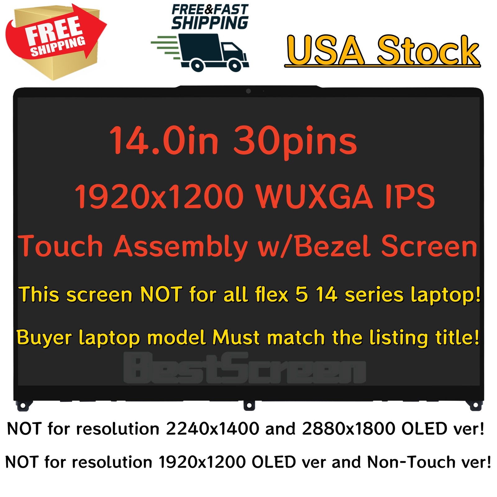 For Lenovo IdeaPad Flex 5 14IAU7 82R7 NV140WUM-N43 V8.0 FHD+ LCD Touch screen