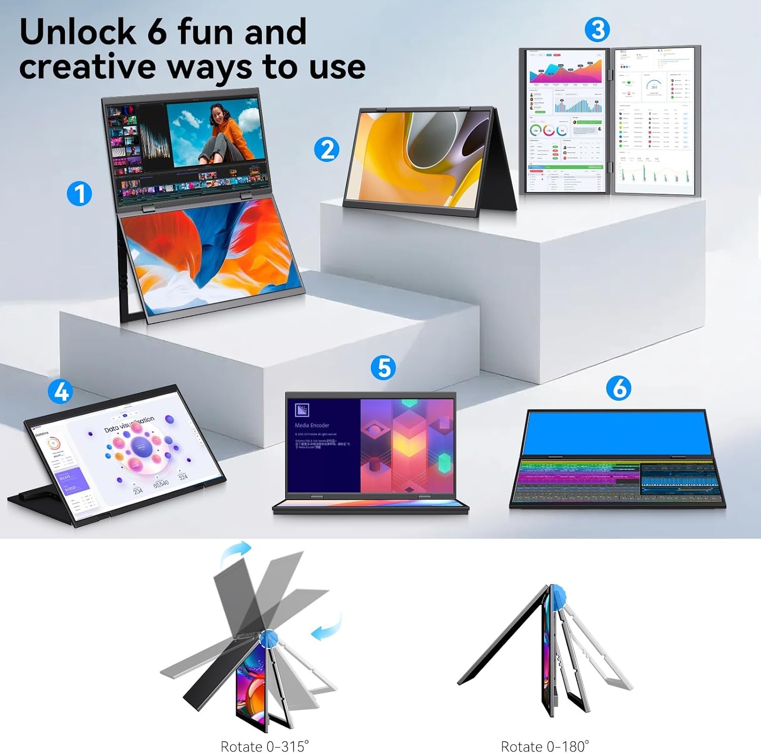 16 Inch Dual Touchscreen Portable Monitor, 1920×1200 IPS, USB-C & HDMI