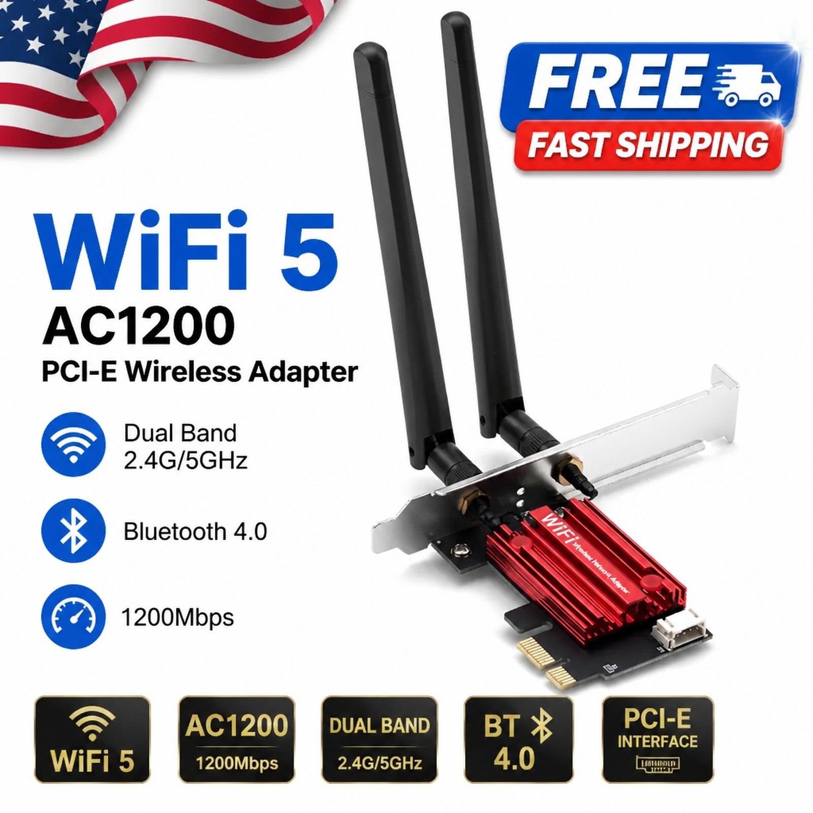 FENVI WiFi 5 PCI-E Wireless Adapter AC1200 Dual Band Network Card for Windows