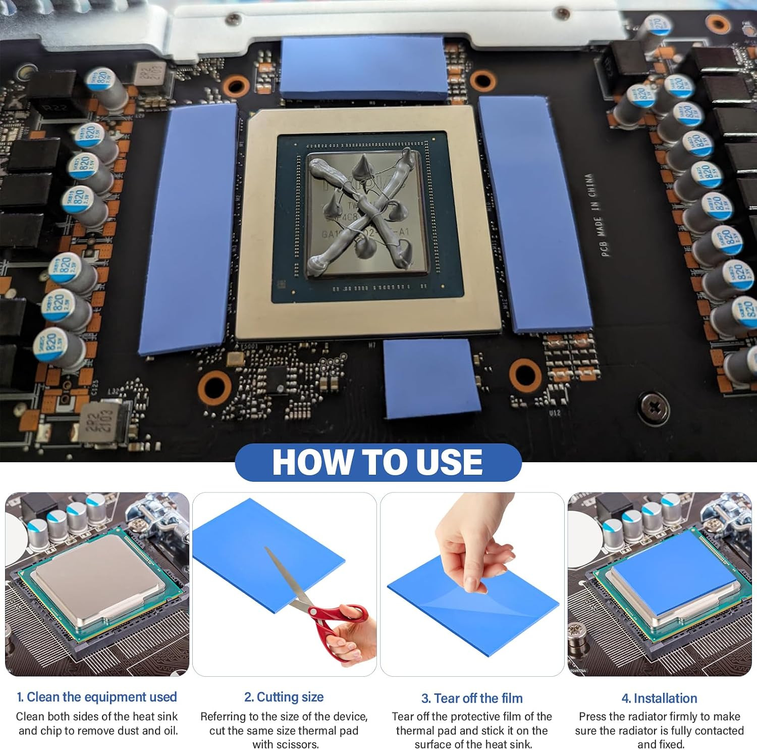 4 Pieces Silicone Thermal Pads 100 x100mm 0.5mm 1mm 1.5mm 2mm Highly Efficien…