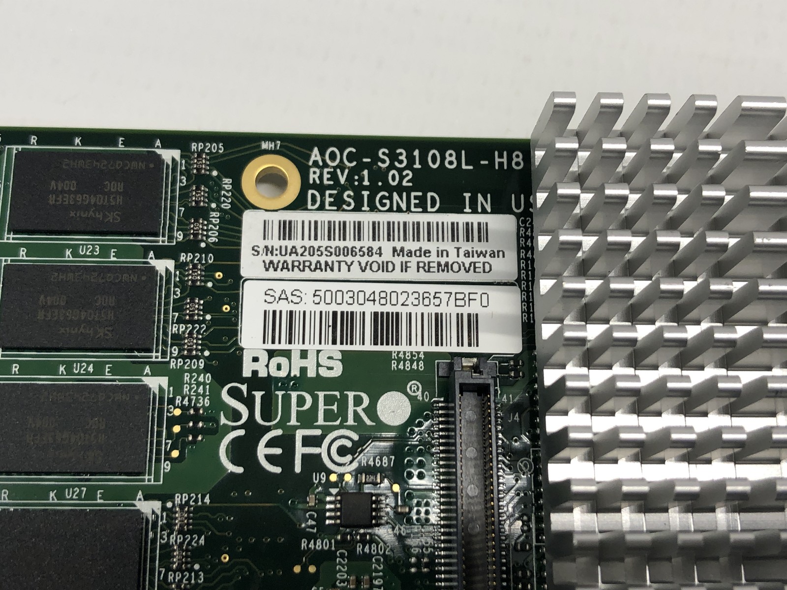 Supermicro AOC-S3108L-H8 Low Profile 12Gb/s Eight-Port SAS Internal RAID Adapter