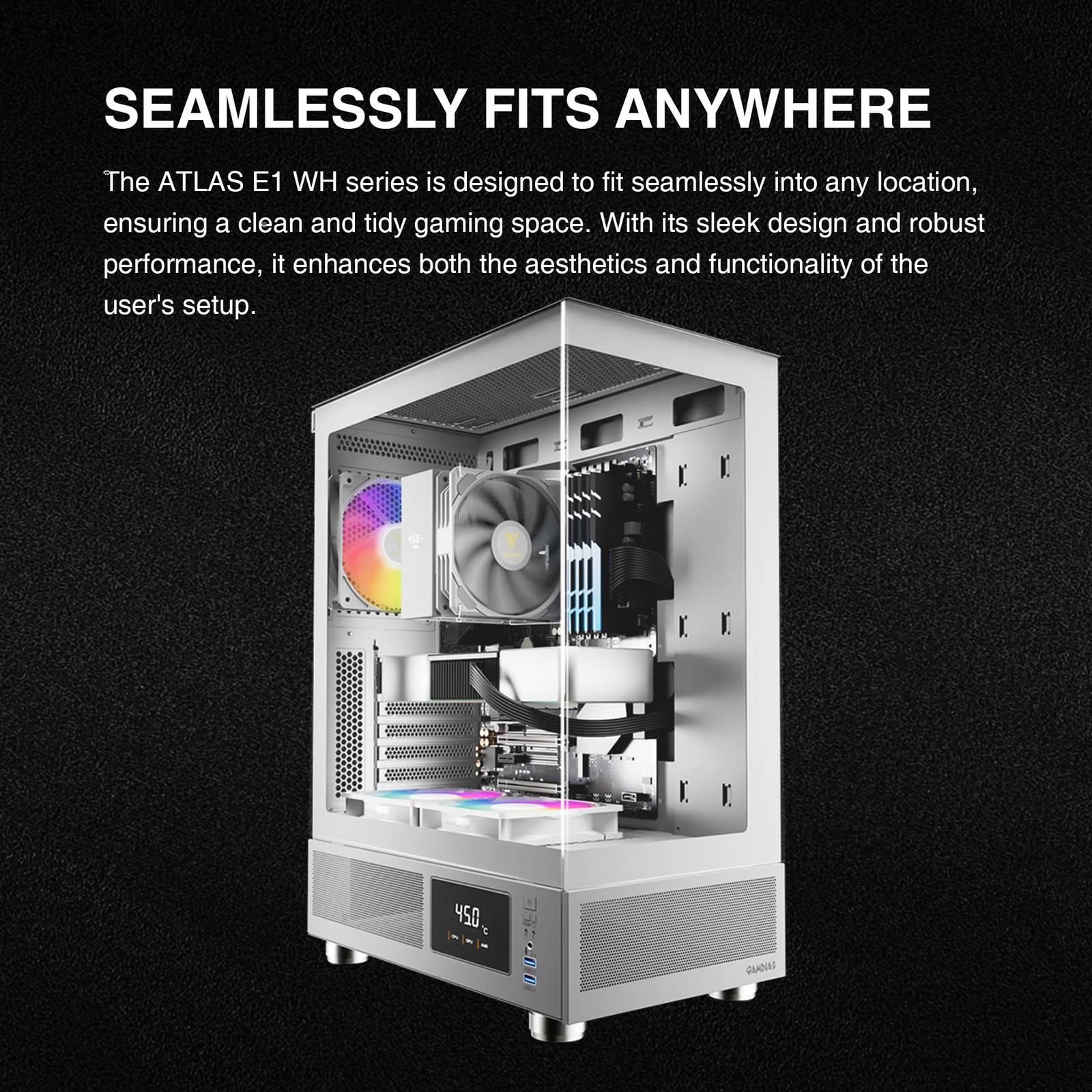 GAMDIAS White ATX Mid Tower Computer Case with Tempered Glass, Gaming