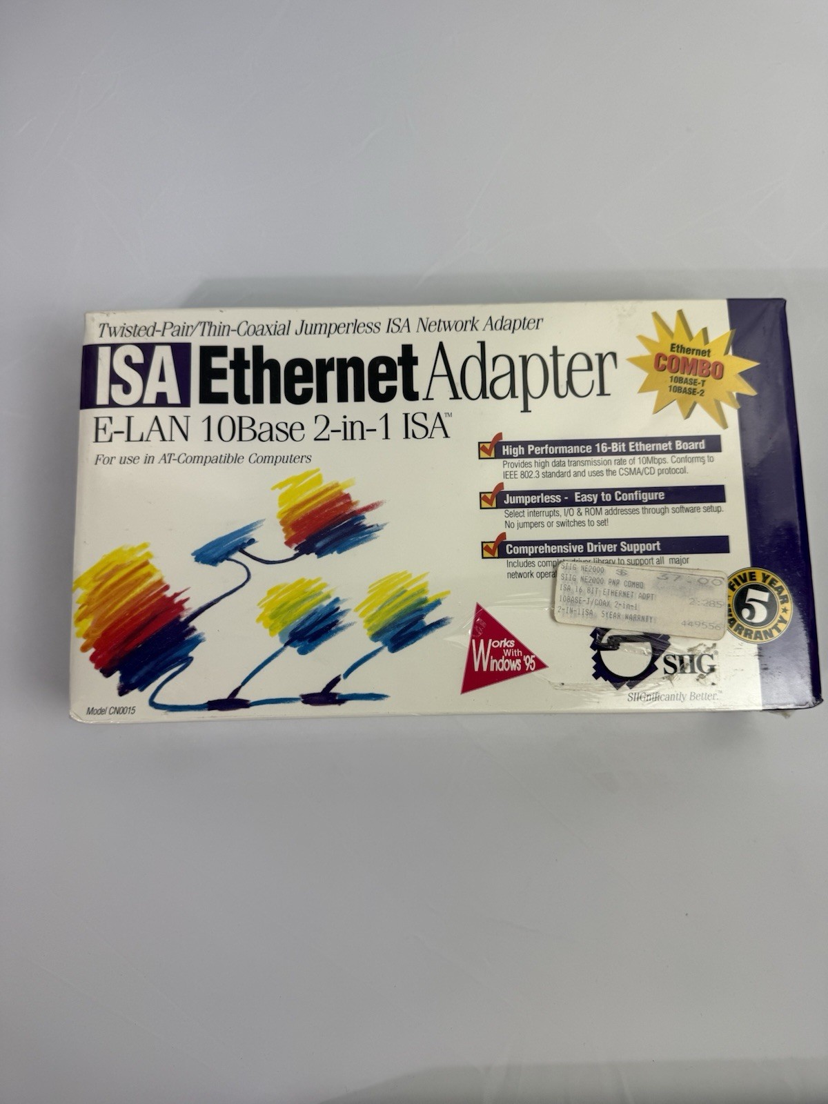 Vintage SIIG ISA Ethernet Adapter E-LAN 10Base 2-in-1 CN015 New Sealed Box