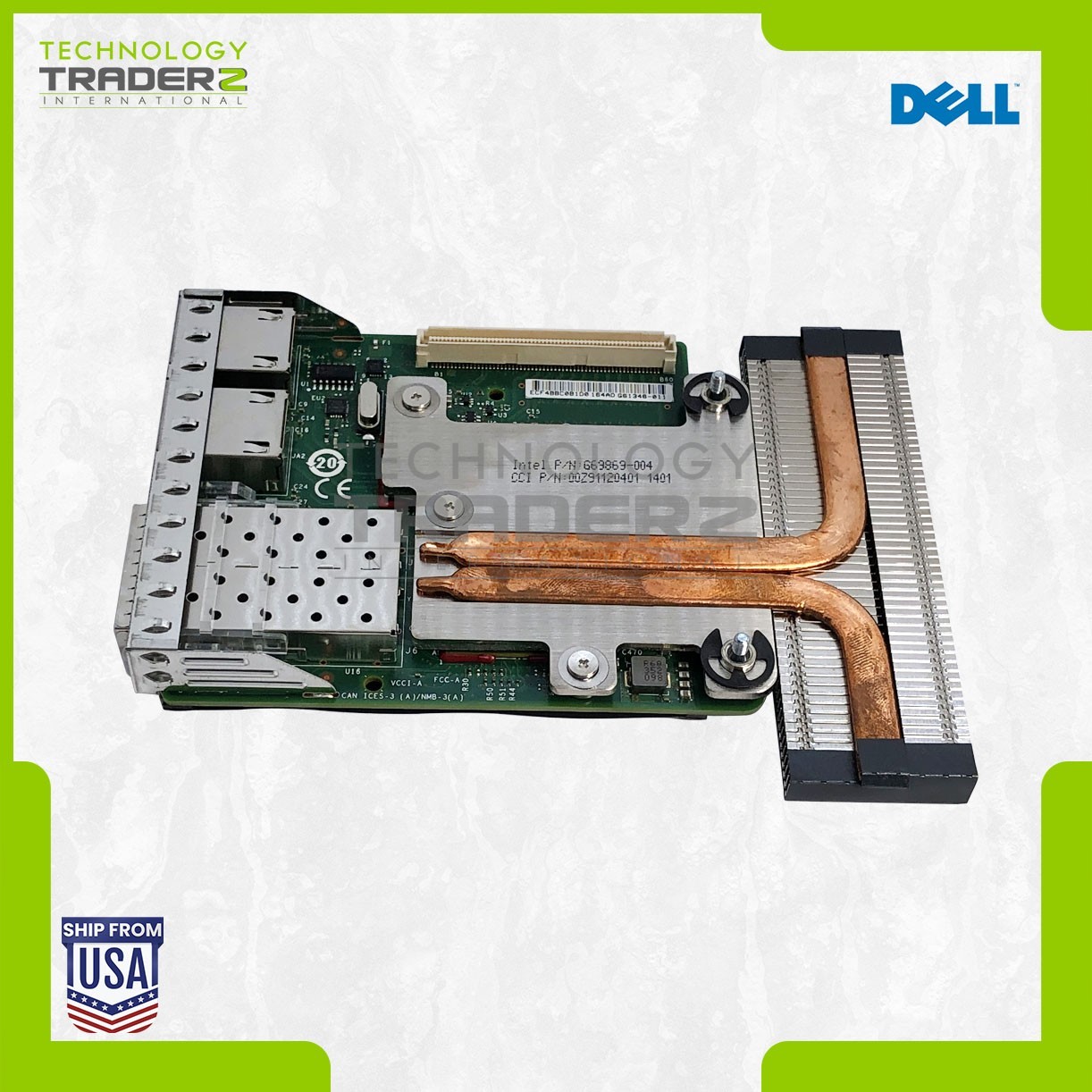 C63DV Dell Intel X520 I350 Quad Ports 2x 10Gbps SFP+ 2x 1Gbps RJ45 Daughter Card