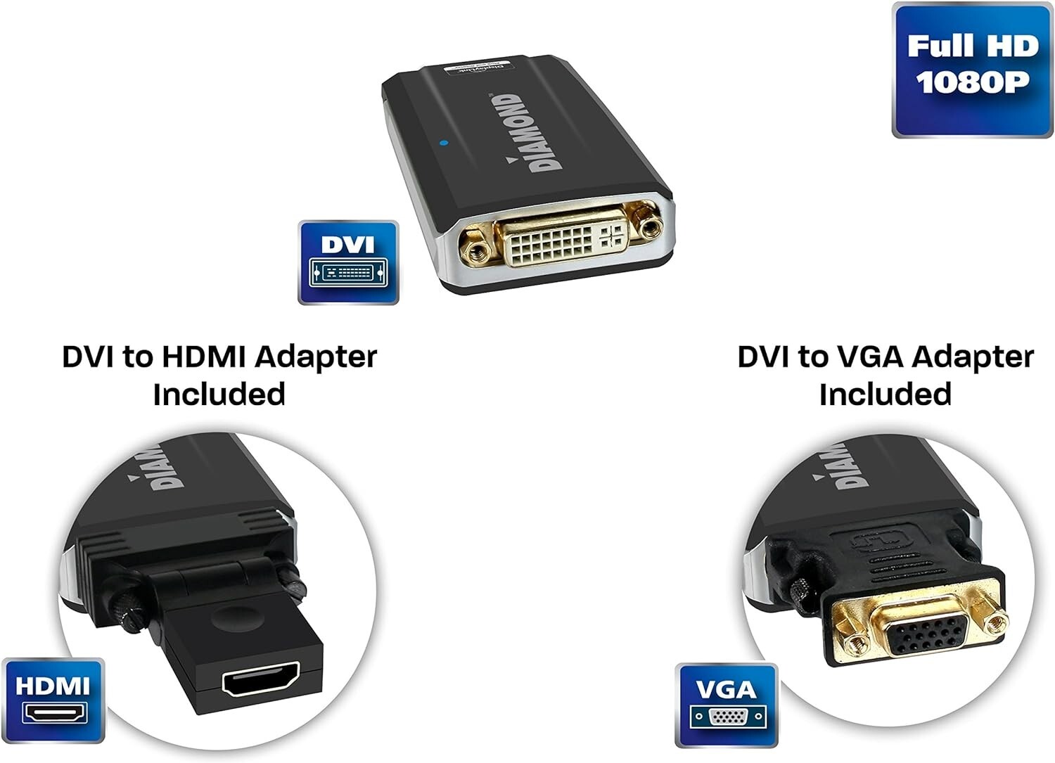 Diamond Multimedia BVU195 USB 2.0 to VGA/DVI/HDMI Video Graphics Adapter up to 2