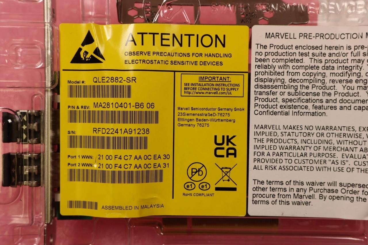 Qlogic Marvell QLE2882-SR With 2X 64GB FC SFP’s PCI-e HBA Adapter