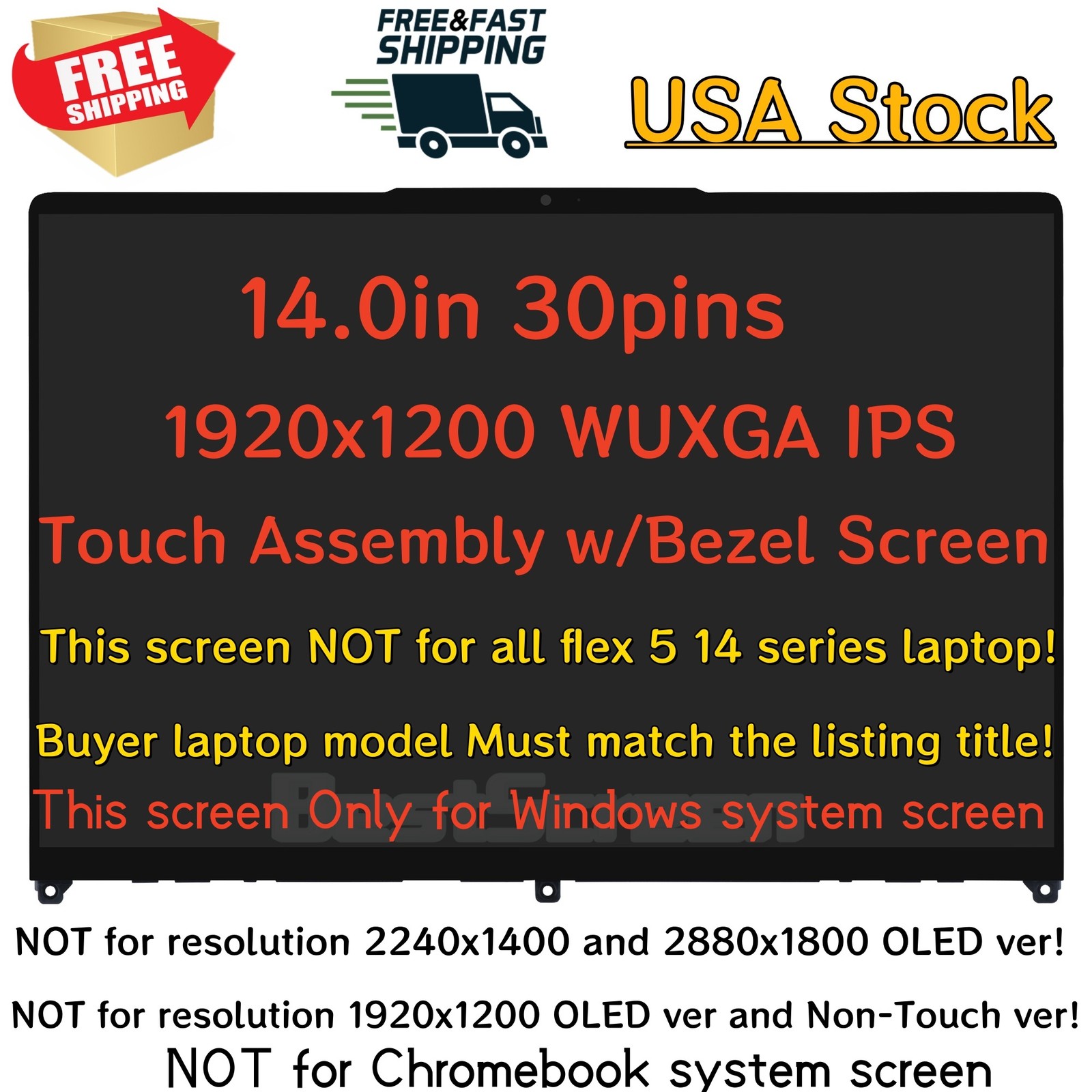 For Lenovo Flex 5 14IRU8 ST51F29505 LCD Touch Screen Digitizer Display Assembly