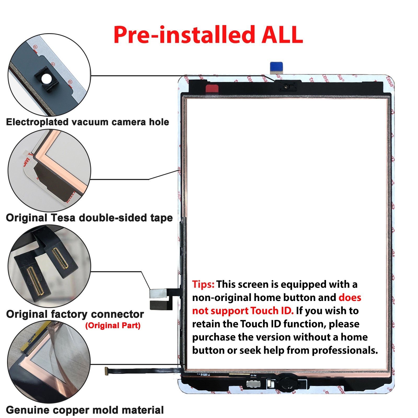 Premium-Quality for iPad 9th Screen Replacement Digitizer Touch Glass for 2021