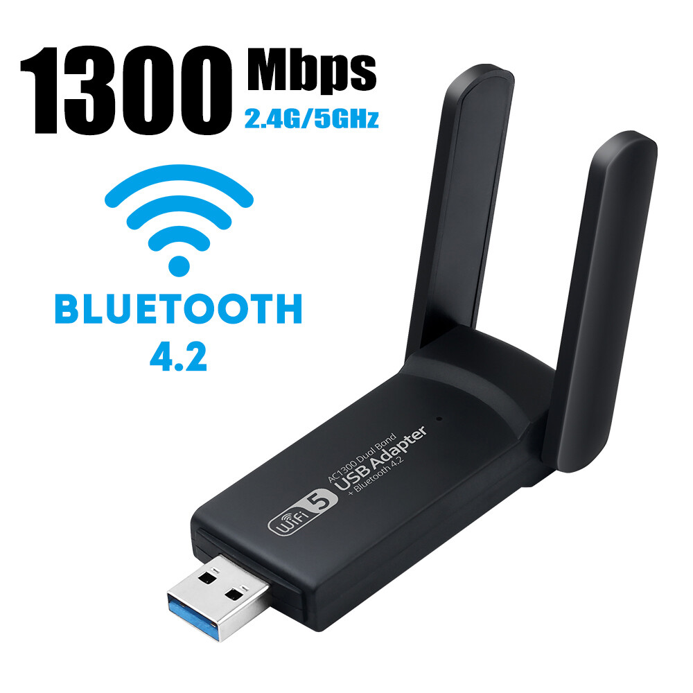 USB 3.0 WiFi Adapter 1300Mbps Dual Band 5GHz Wireless Dongle with Bluetooth 4.2