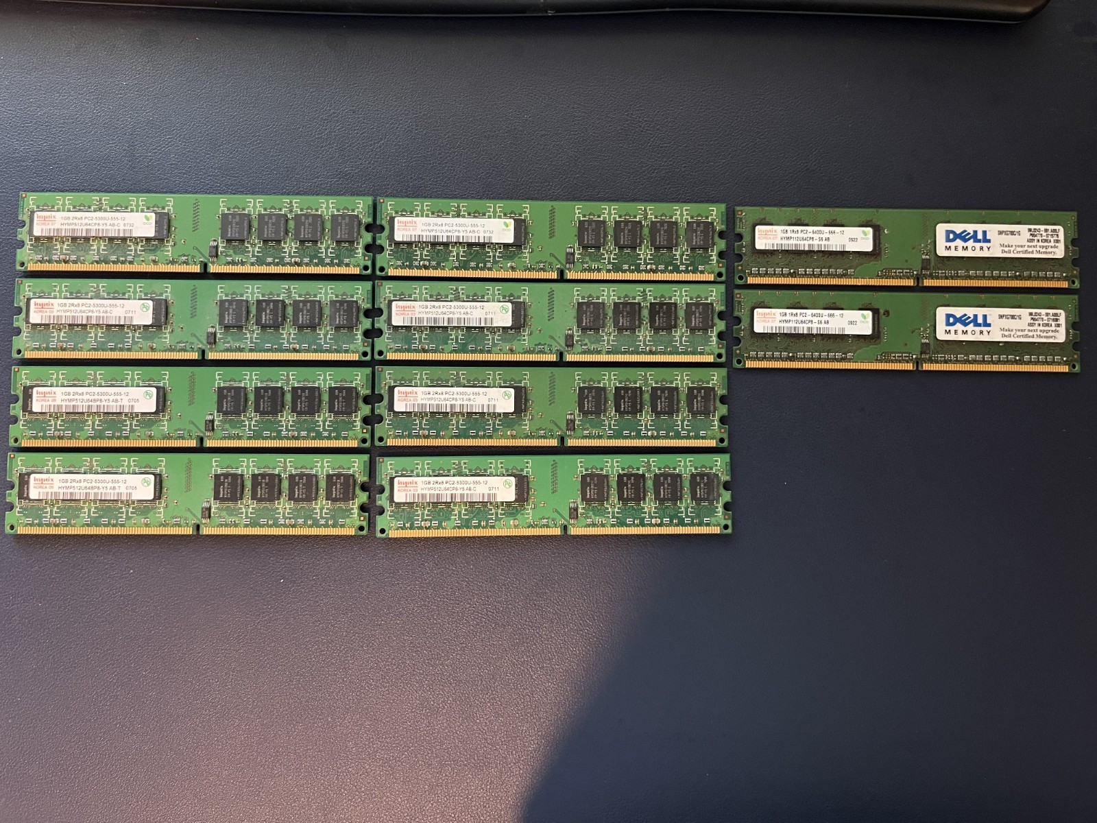 10x Hynix 1GB DDR2 PC2-5300U DDR2-667 Desktop RAM Lot (8x2Rx8 + 2x1Rx8)