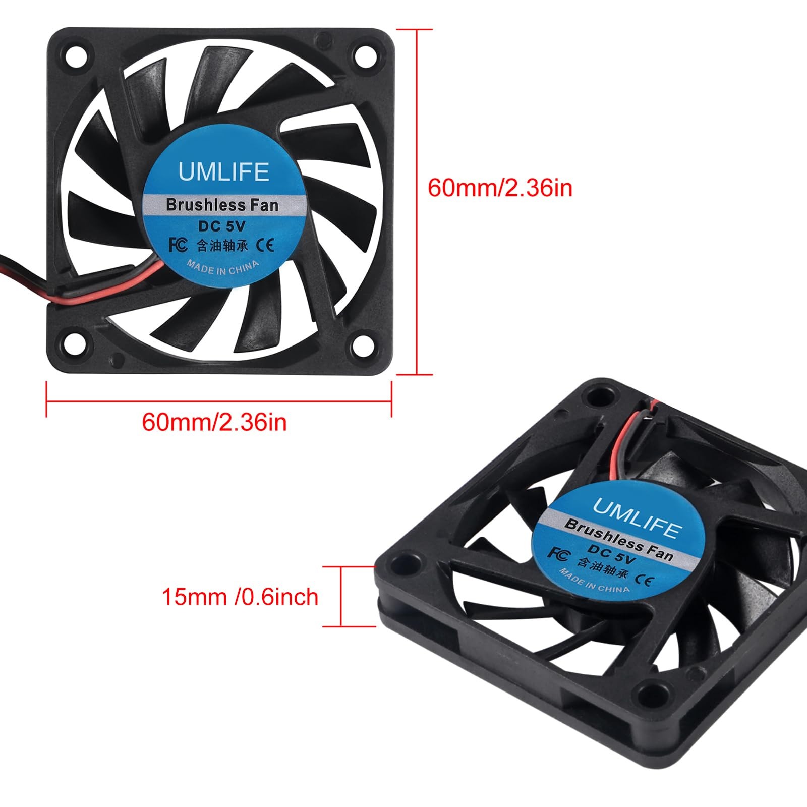 4PACK DC 60mm USB Fan 5V 6015 Brushless Cooling 60mmx15mm 6015