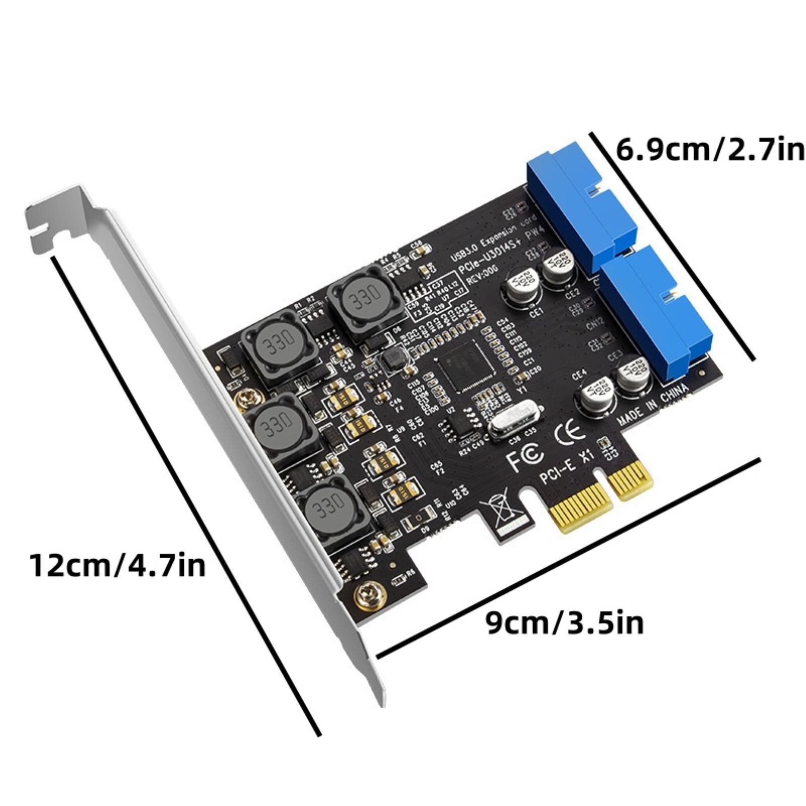 PCIE to Internal 2 Port 19Pin Header 4 Port USB 3.0 Expansion Card 8cm Low