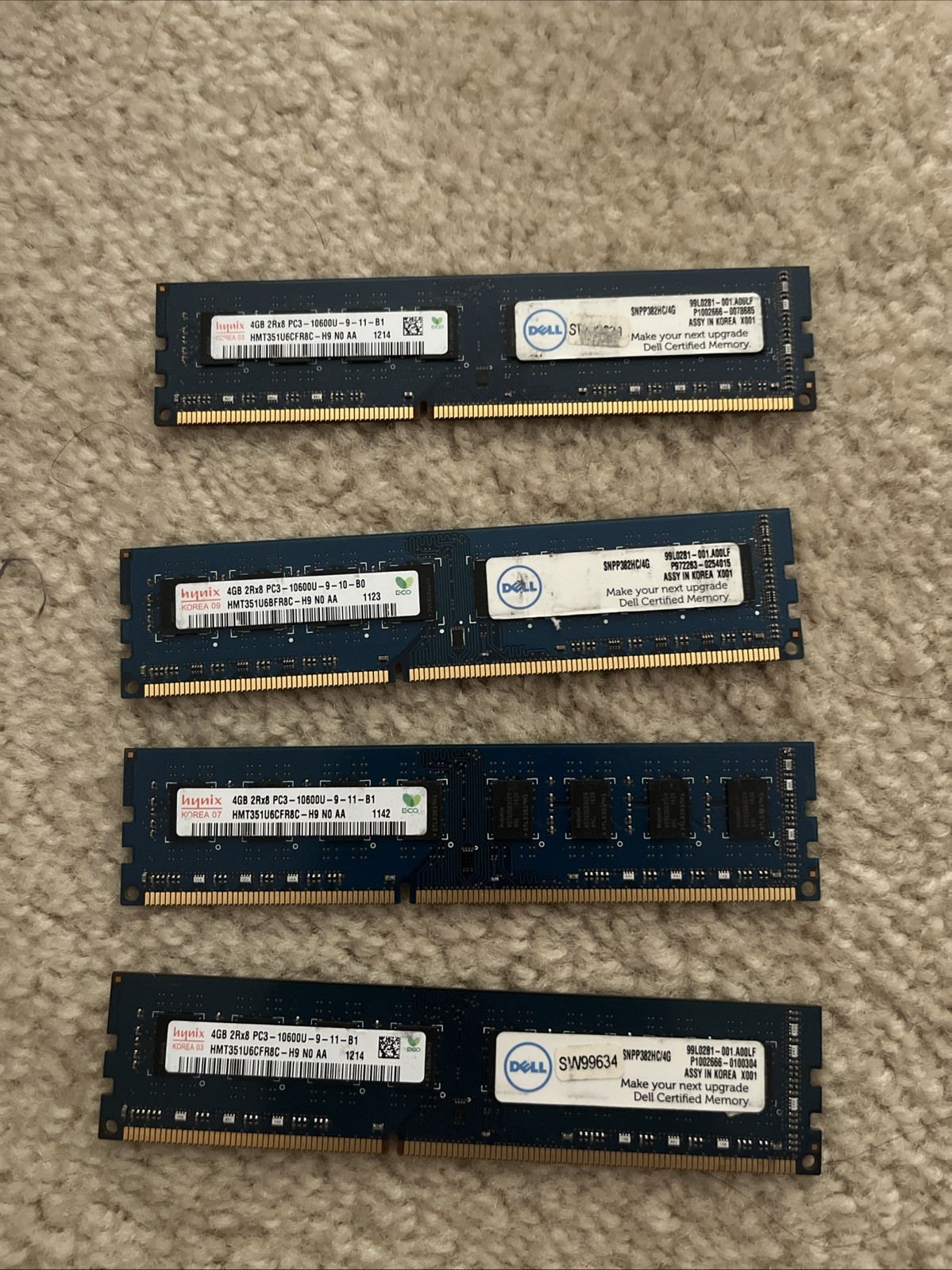 Hynix 16GB Lot of 4 X 4GB 2Rx8 PC3-10600-U Desktop RAM HMT351U6CFR8C-H9
